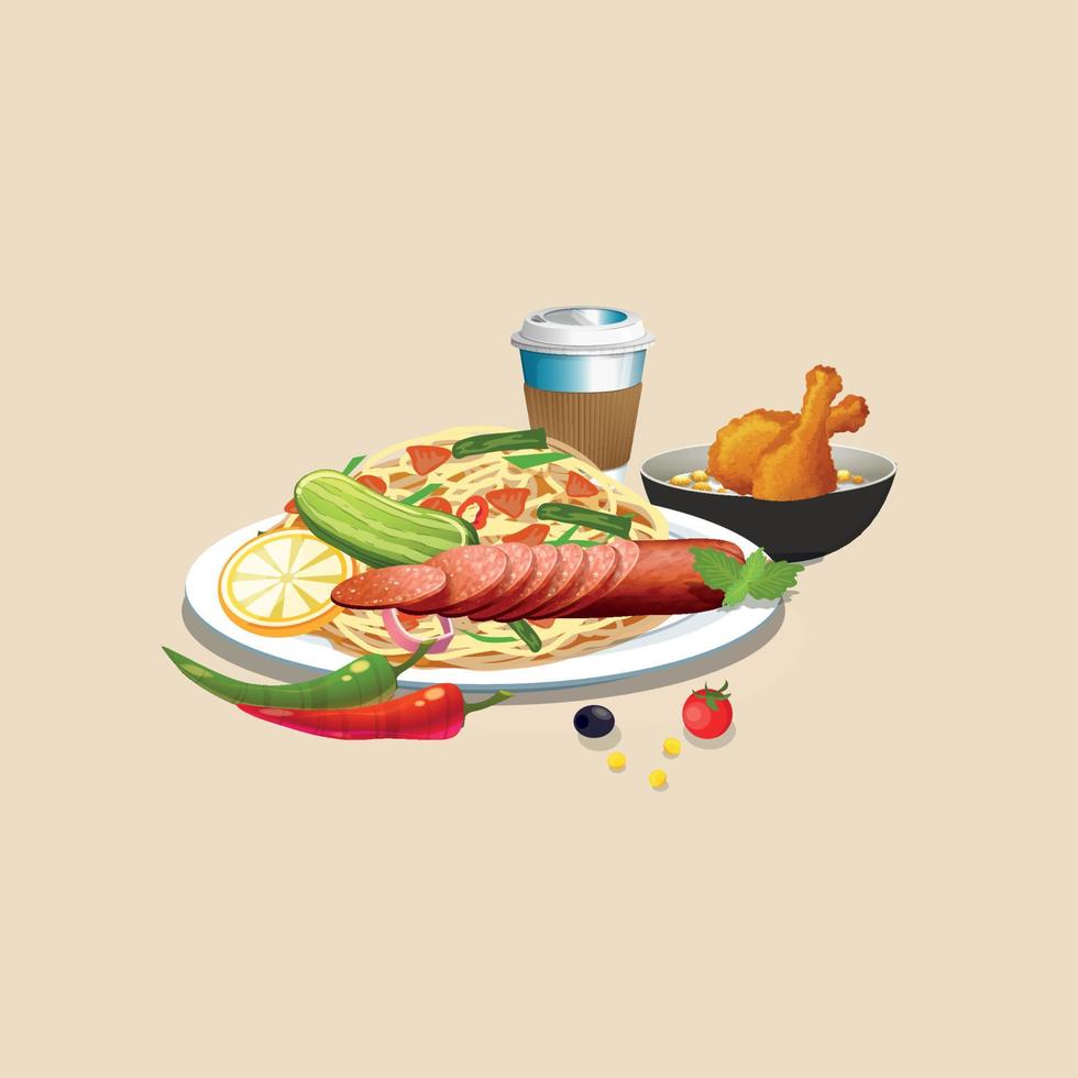 Healthy food and traditional restaurants, cooking, menu, vector illustration