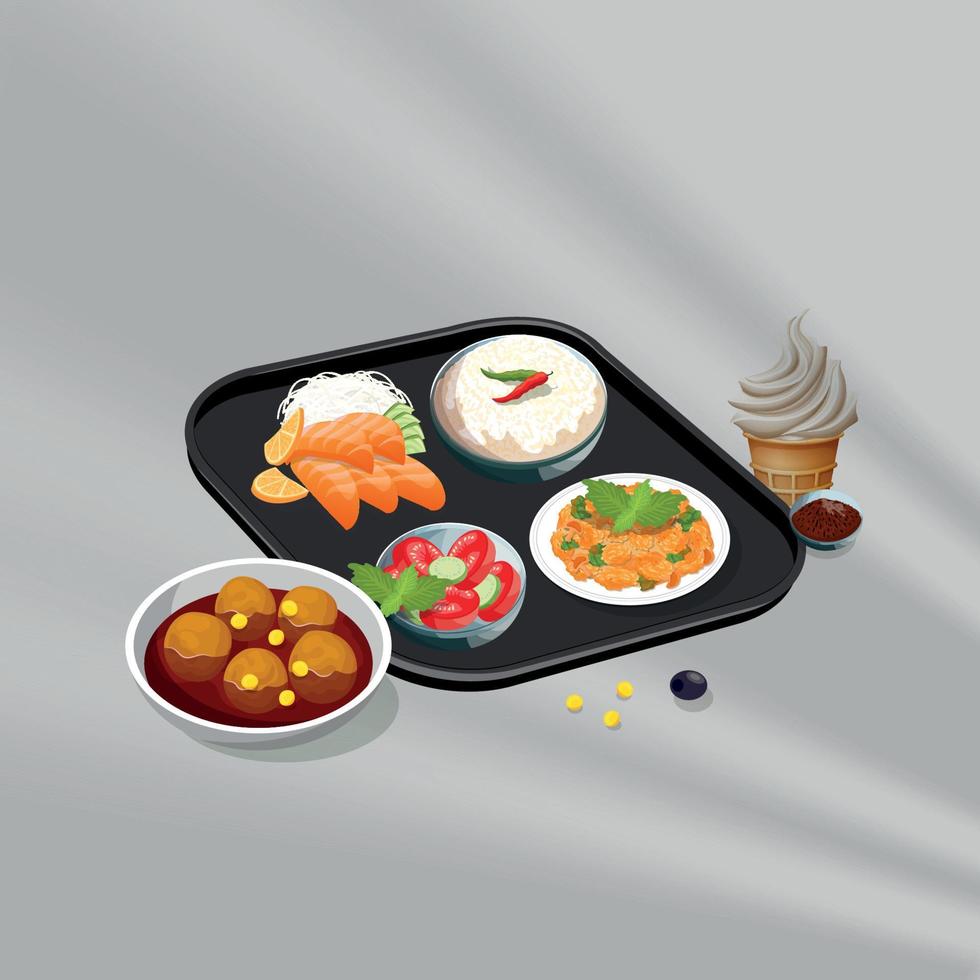 Healthy food and traditional restaurants, cooking, menu, vector illustration