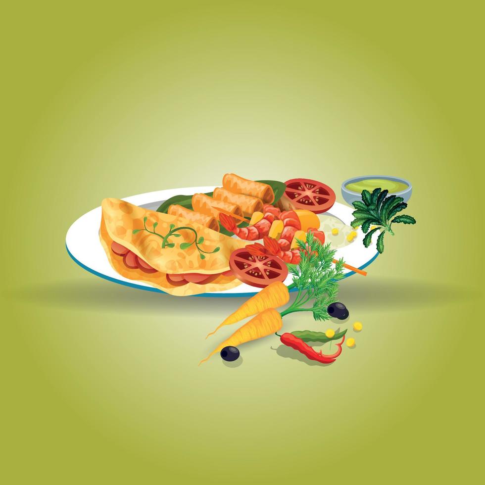 Healthy food and traditional restaurants, cooking, menu, vector illustration