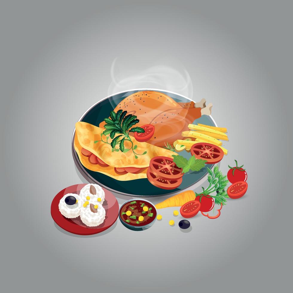 Healthy food and traditional restaurants, cooking, menu, vector illustration