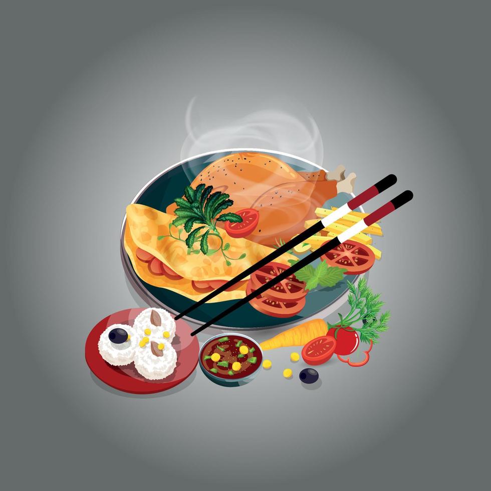 Healthy food and traditional restaurants, cooking, menu, vector illustration