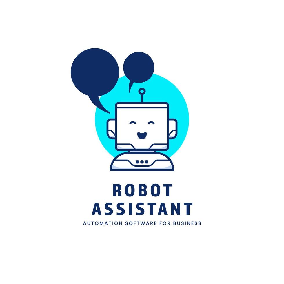 chat bot automation robot assistant logo icon mascot with happy smile for modern business vector