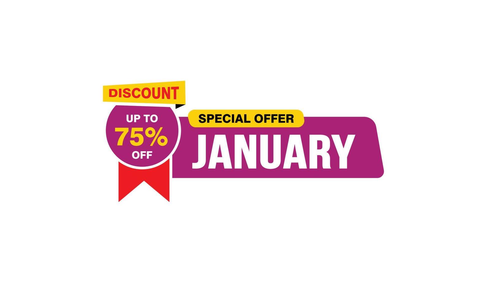 75 Percent JANUARY offer, clearance, promotion banner layout with sticker style. vector