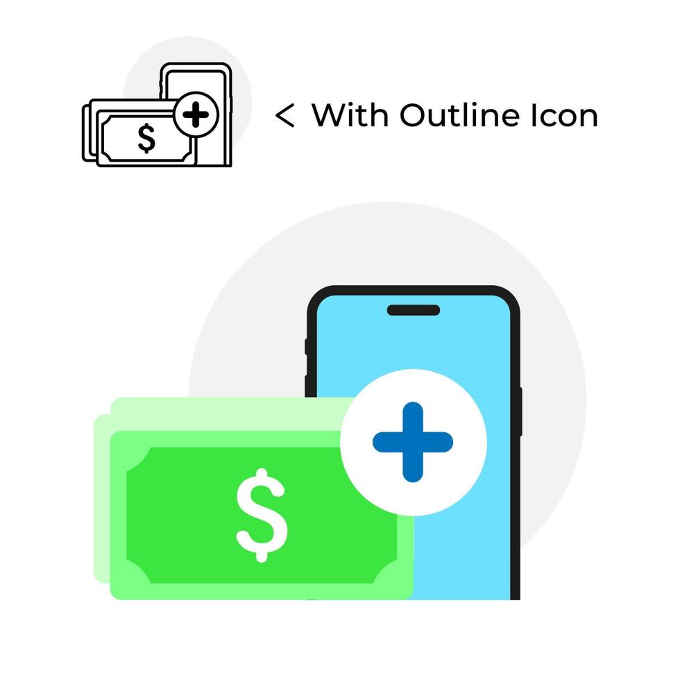 Money Top up Button on mobile app concept illustration flat design vector eps10. graphic element for icon, infographic, empty state app or web ui