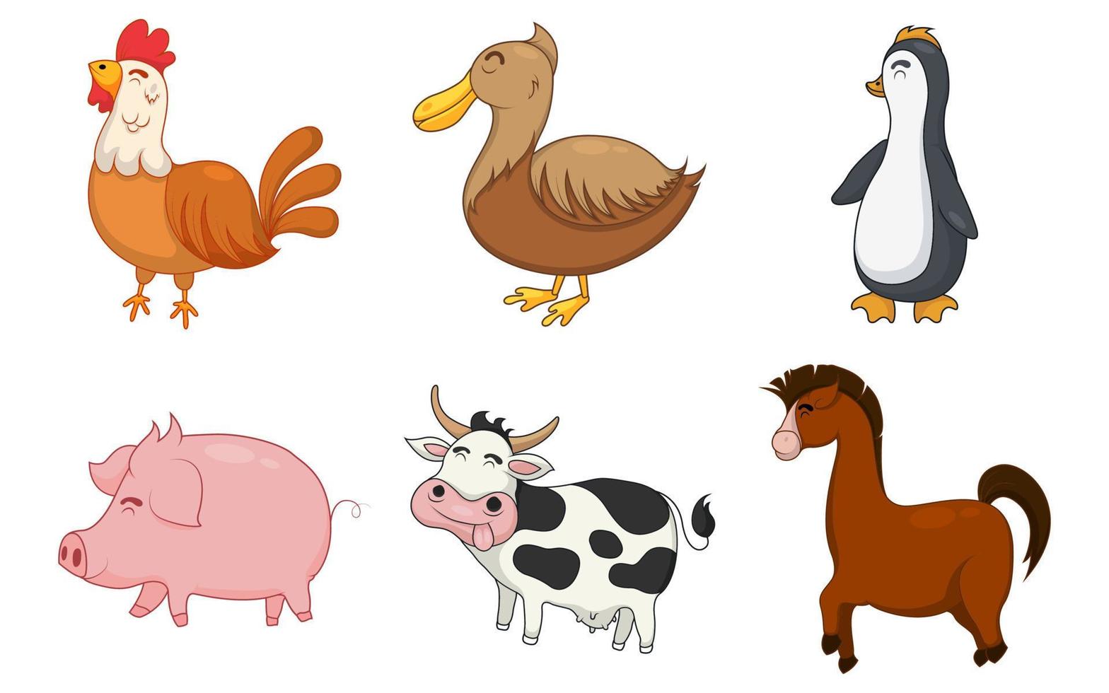conjunto de animales lindos en estilo de dibujos animados vector