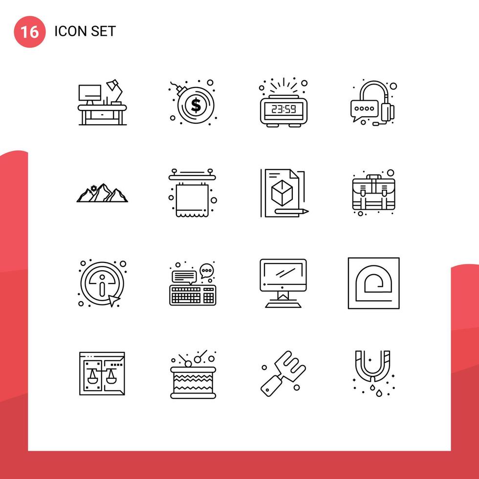 16 Creative Icons Modern Signs and Symbols of mountain landscape count down hill operator Editable Vector Design Elements