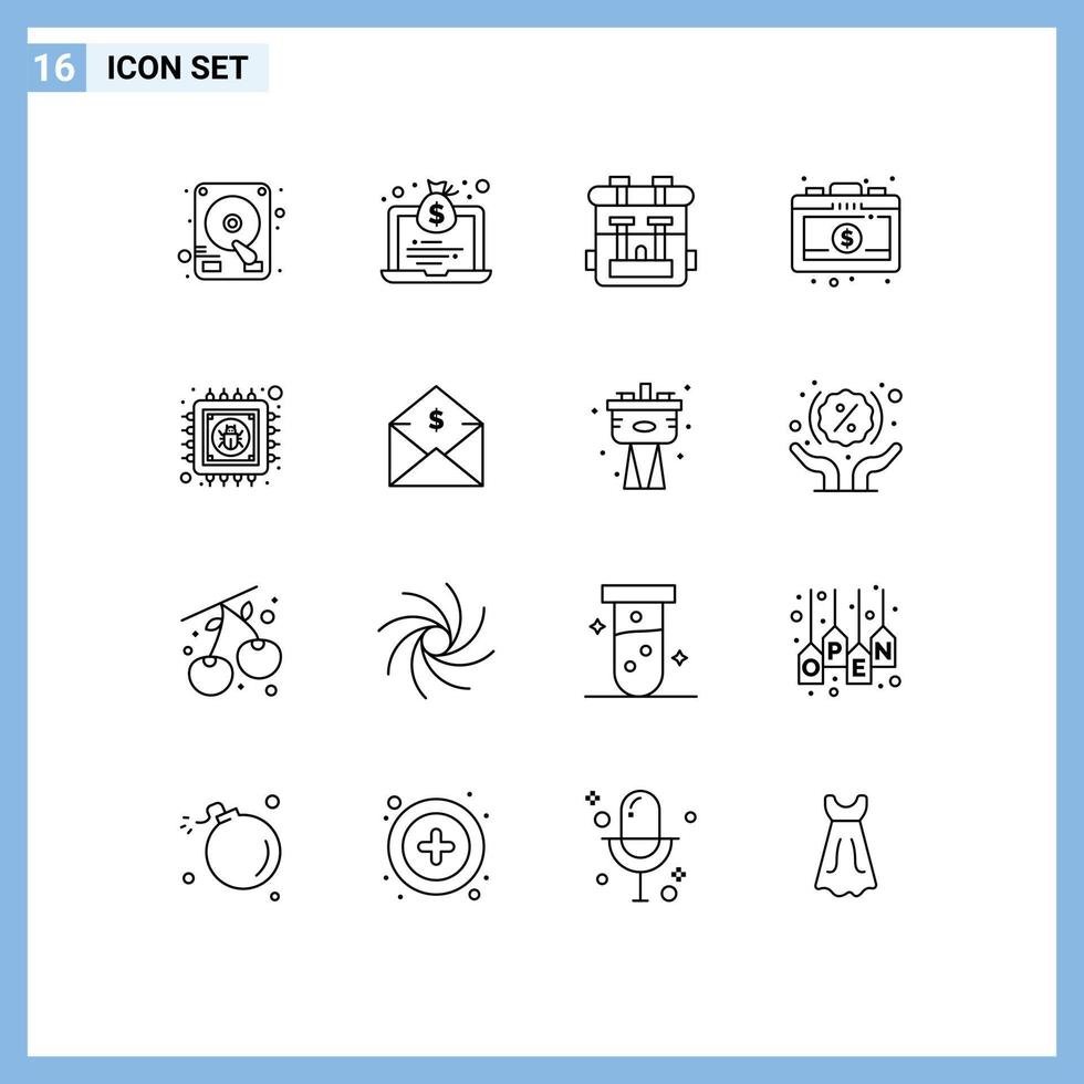 Pack of 16 creative Outlines of information chip bag antivirus business