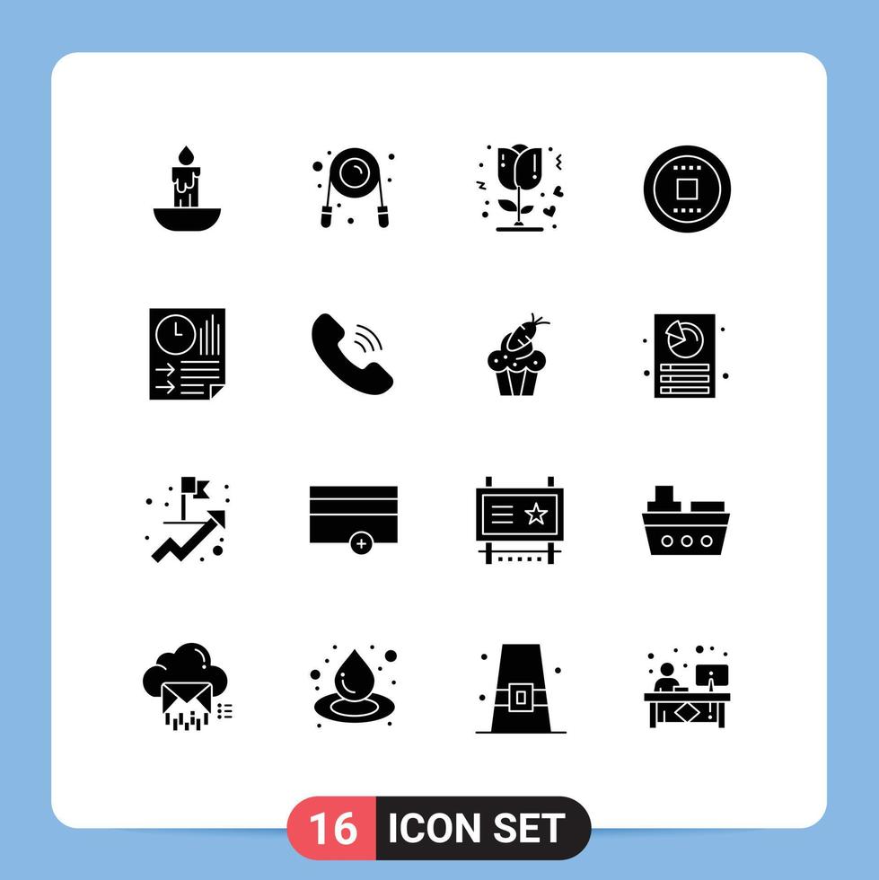 Set of 16 Commercial Solid Glyphs pack for data track flower stop control Editable Vector Design Elements