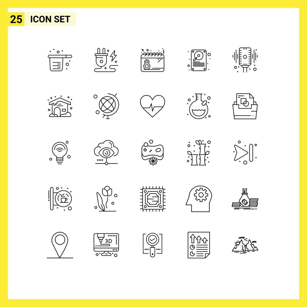 Line Pack of 25 Universal Symbols of storage hard disc nature data women Editable Vector Design Elements