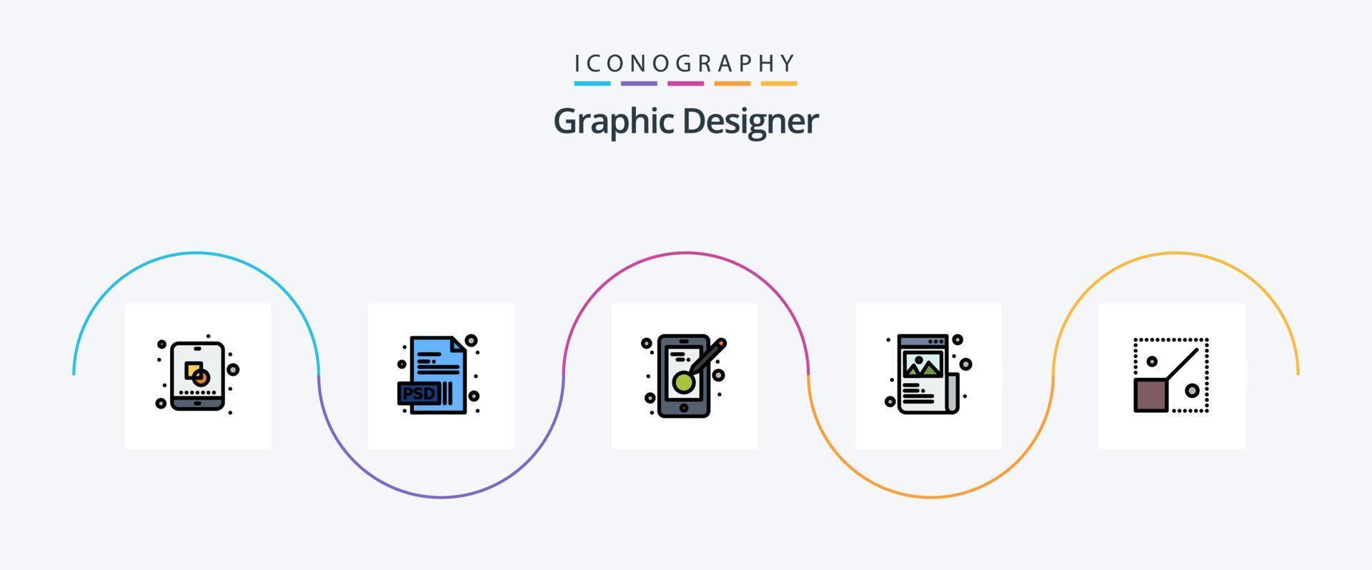 Graphic Designer Line Filled Flat 5 Icon Pack Including resize. image. design. graphic. creative vector