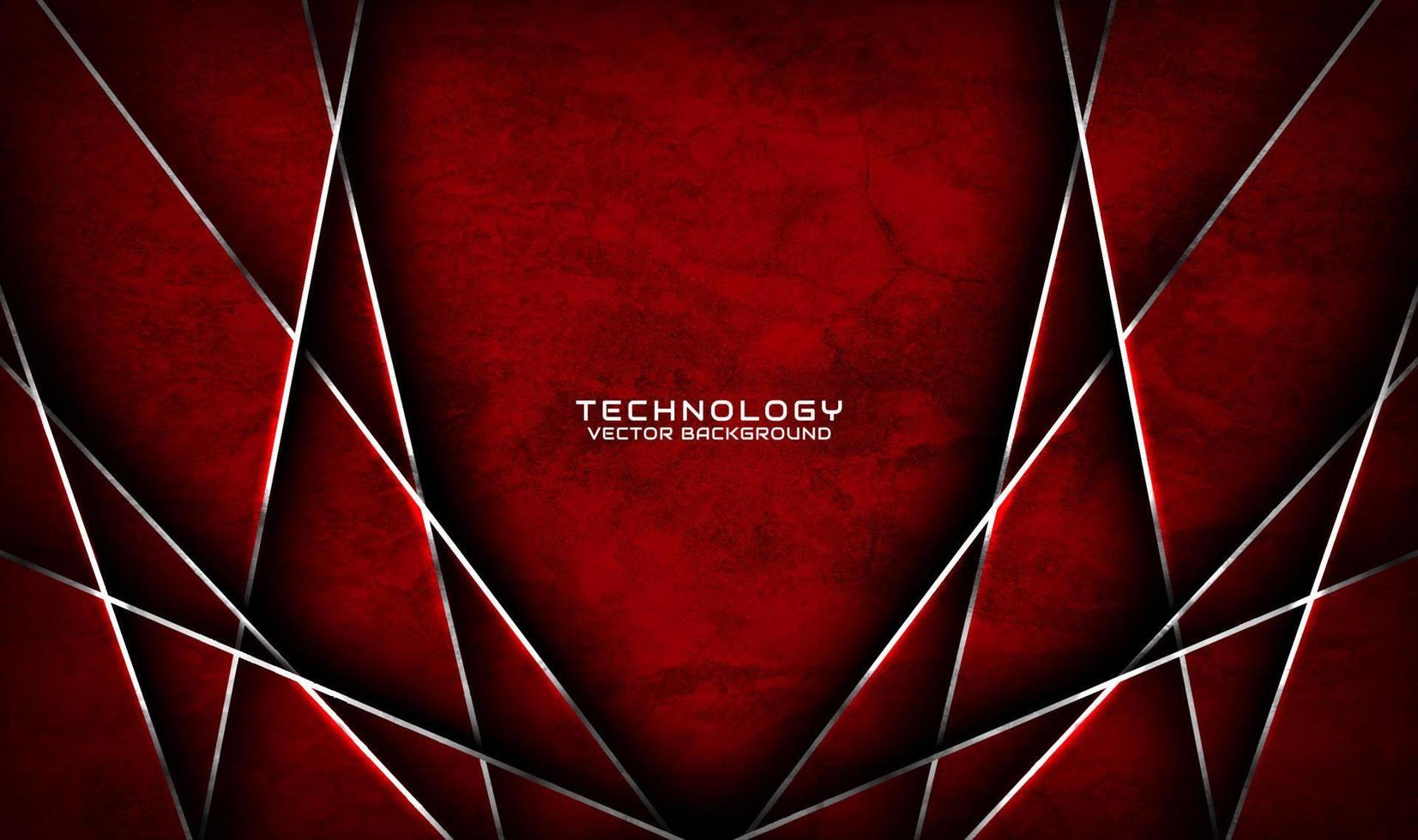 Capa de superposición de fondo abstracto de techno grunge áspero rojo 3d en el espacio oscuro con decoración de líneas plateadas. concepto de estilo de corte de elemento de diseño gráfico moderno para portada de pancarta, volante, tarjeta o folleto vector