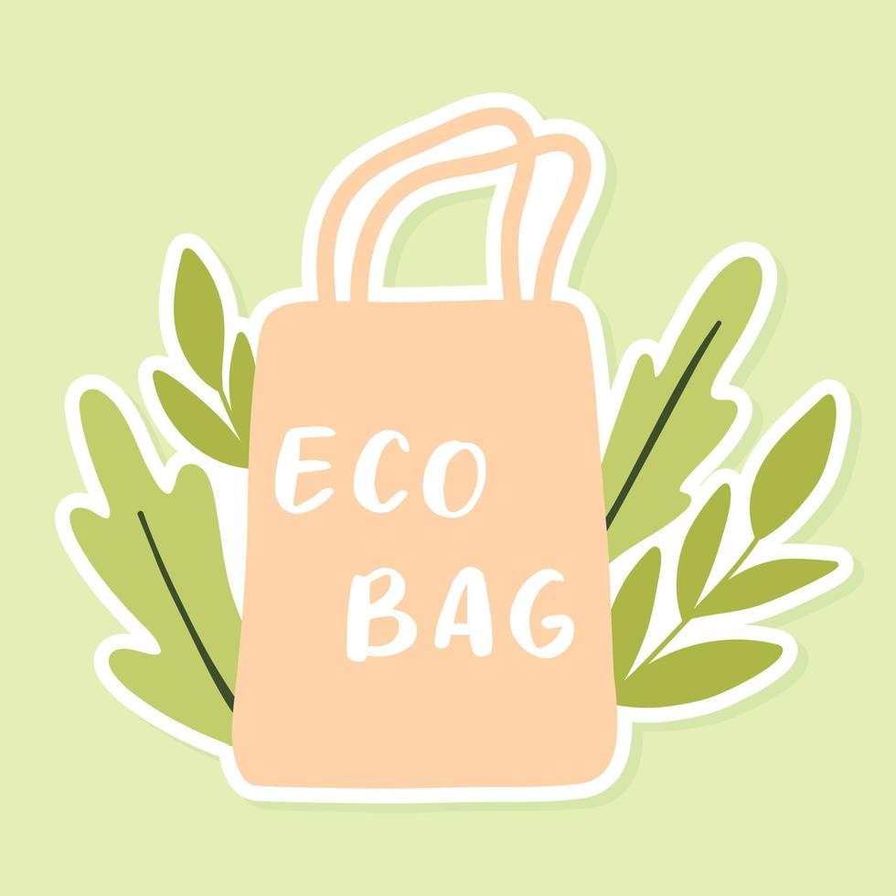 pegatina de bolsa ecológica. salve el planeta. bolsa ecológica con letras. ilustración vectorial estilo plano dibujado a mano. vector