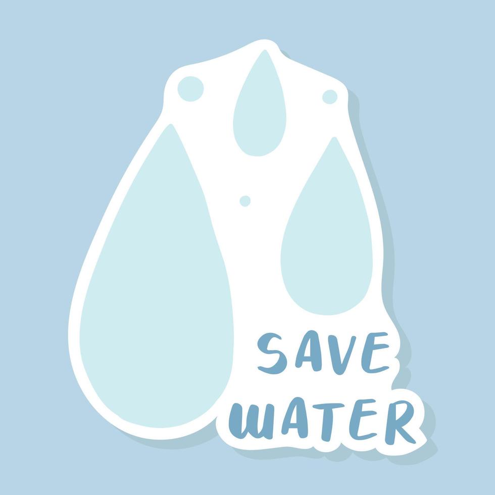 Eco sticker save water. Vector illustration. Flat hand drawn style.