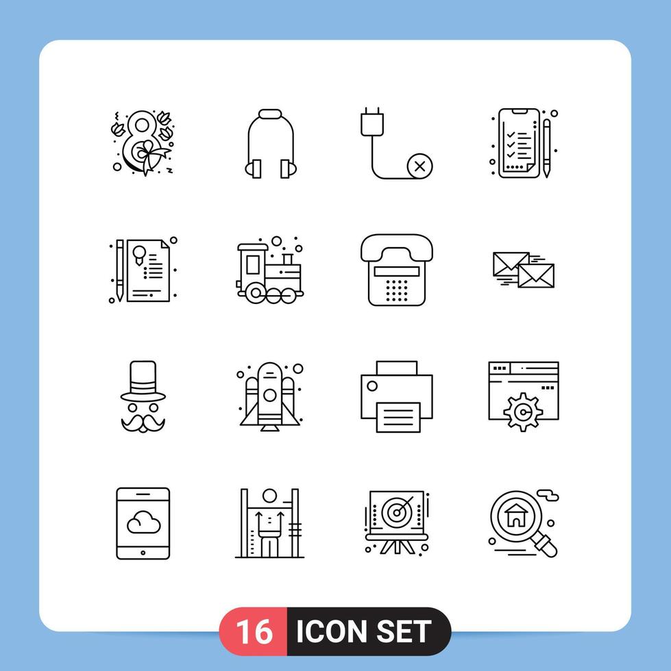 Pictogram Set of 16 Simple Outlines of document work computers business hardware Editable Vector Design Elements