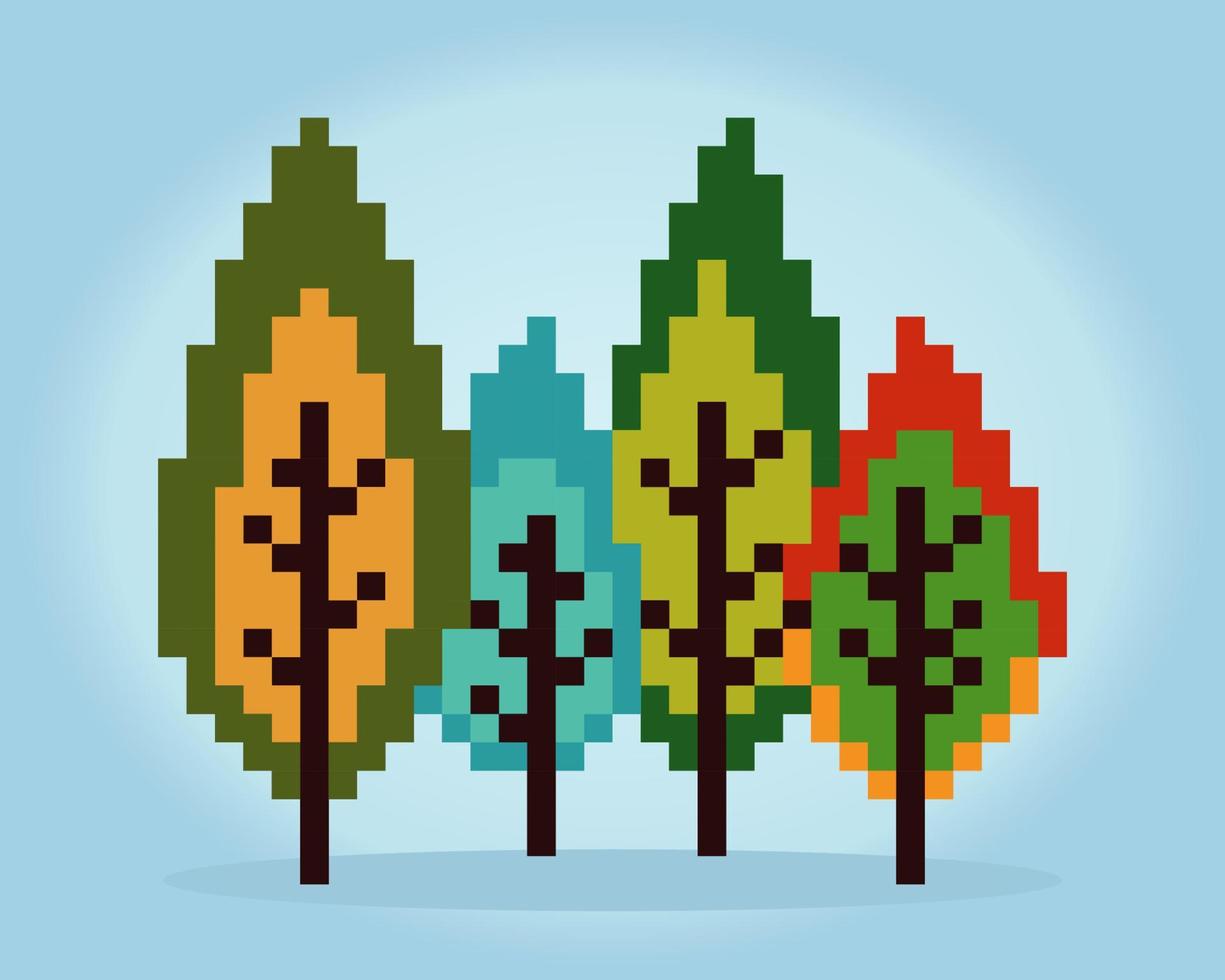 8 bit pixel of pine trees. Forest for game assets and cross stitch patterns in vector illustrations