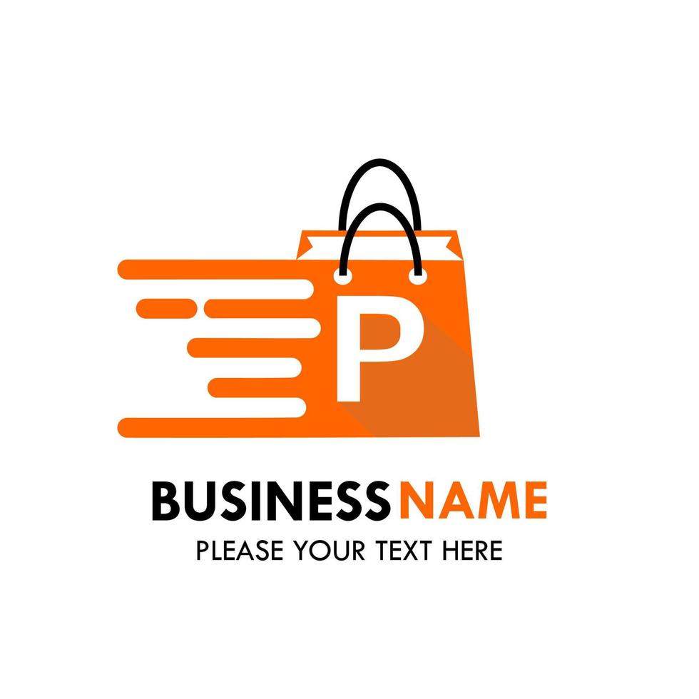 Shop bag logo design template illustration. There are shop bag and font p vector