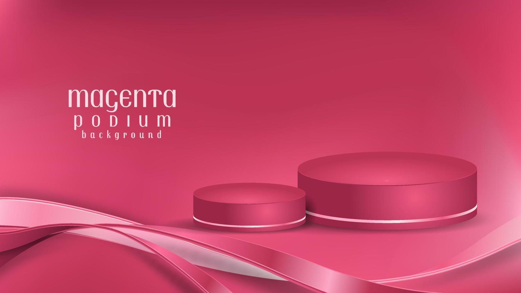 Luxury 3d podium background in magenta color concept with ribbon decoration vector