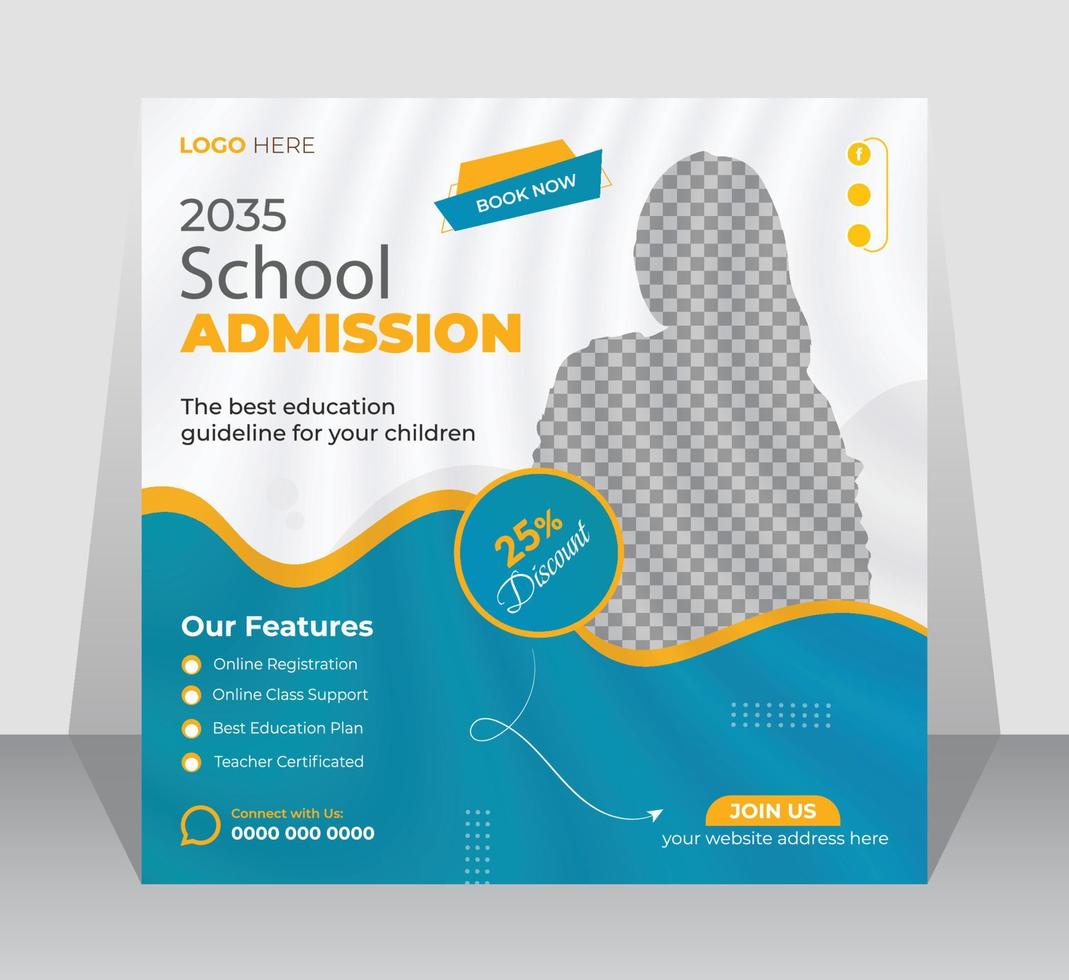 School Admission social media post template, Back to school admission social media post, promotional discount banner design. vector