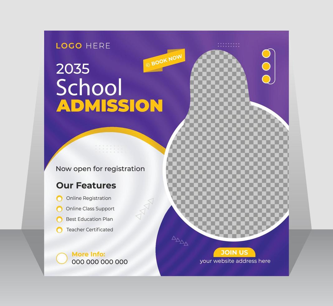 School Admission social media post template, Back to school admission social media post, promotional discount banner design. vector