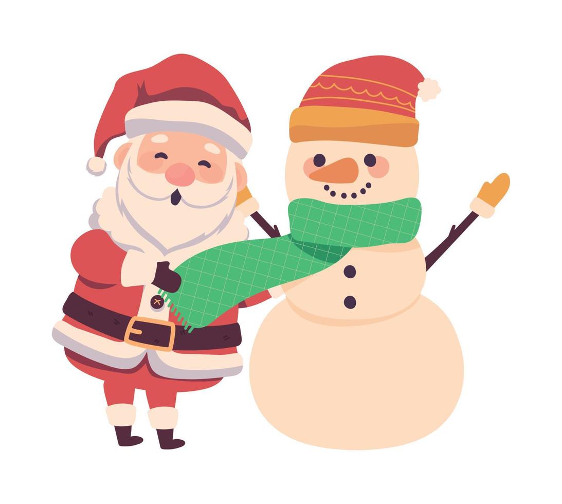 santa claus y muñeco de nieve vector