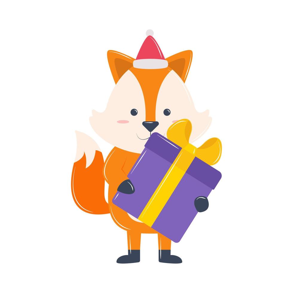 fox with gift christmas character vector