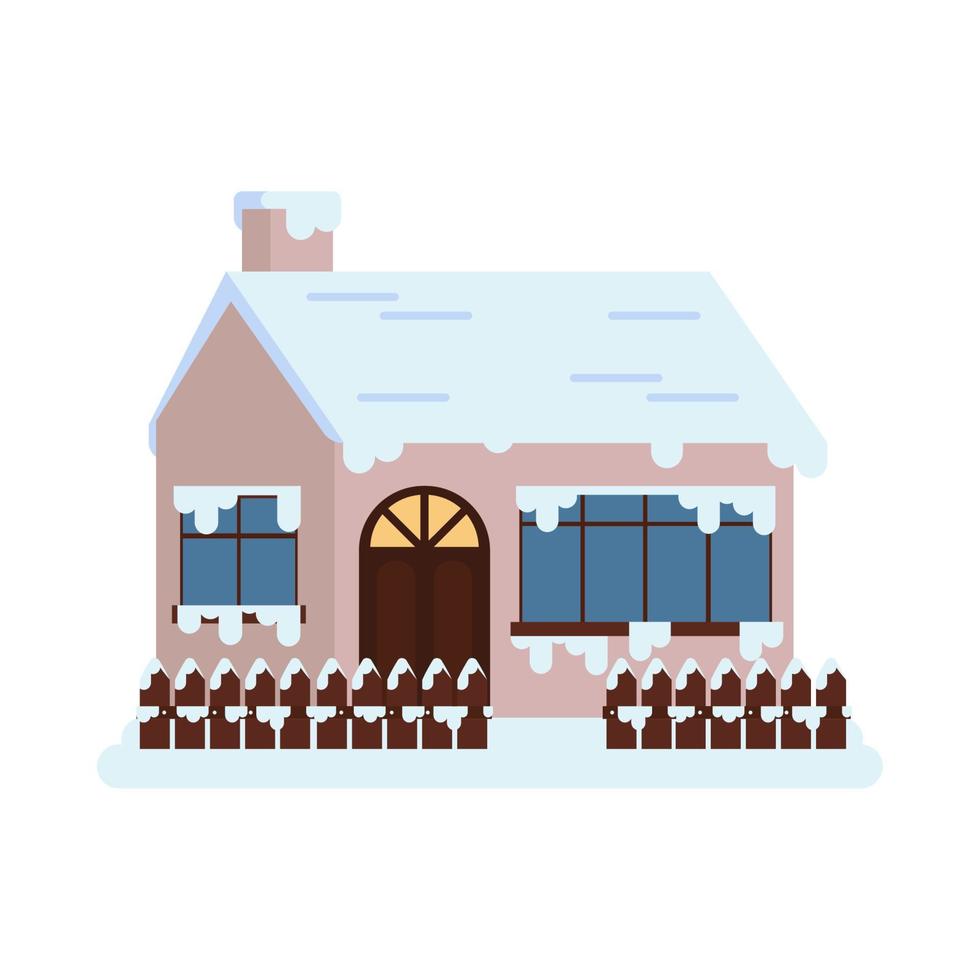 winter cozy house and fence vector
