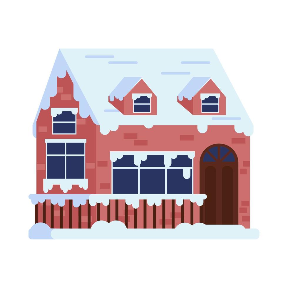 acogedora casa de invierno con nieve vector