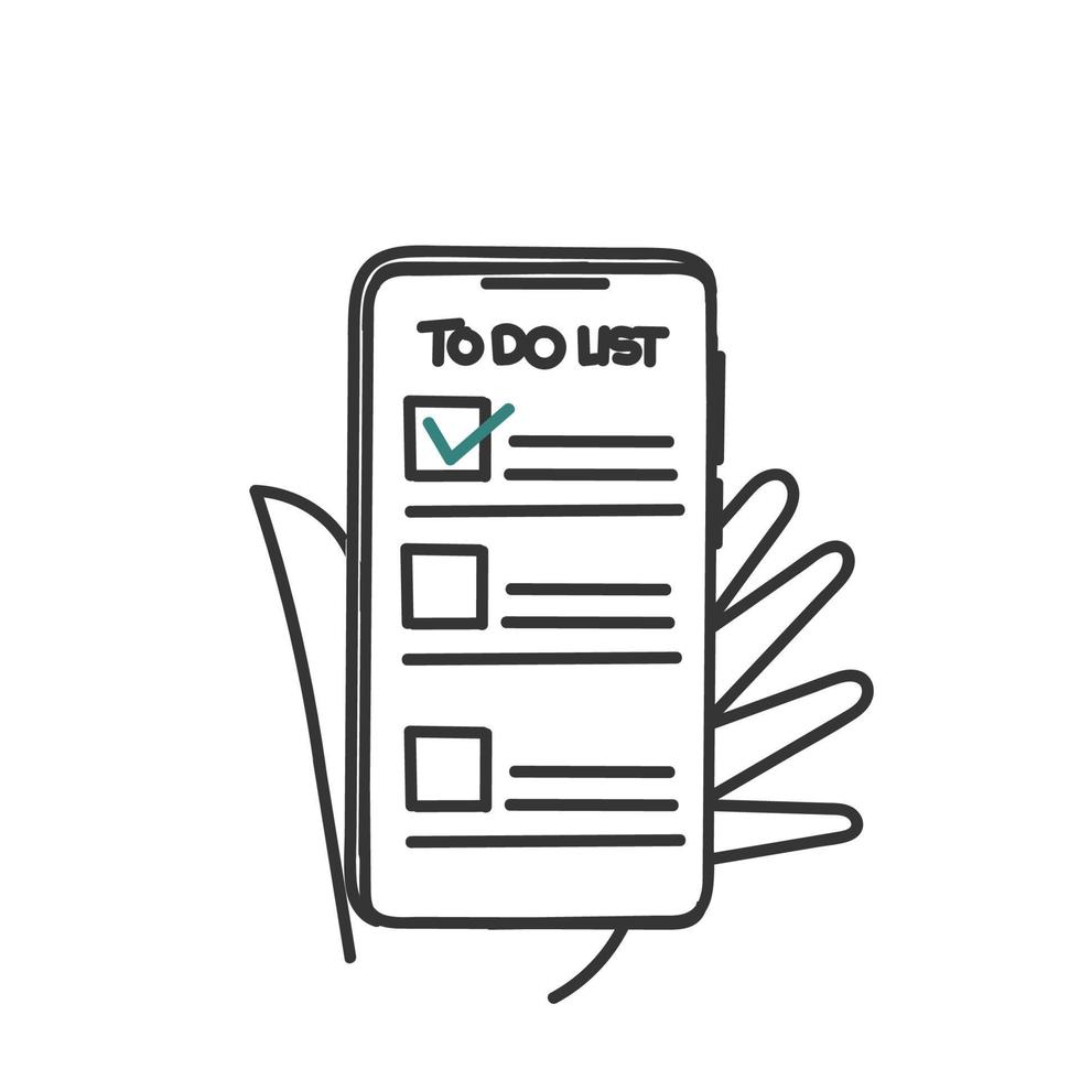 hand drawn doodle to do list planner on mobile phone screen illustration vector