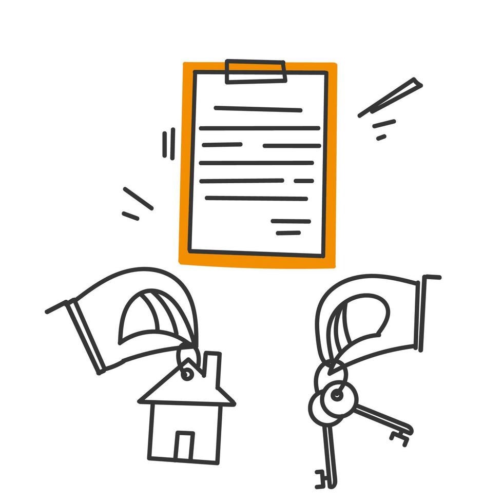 hand drawn doodle house form contract document clipboard and key illustration vector