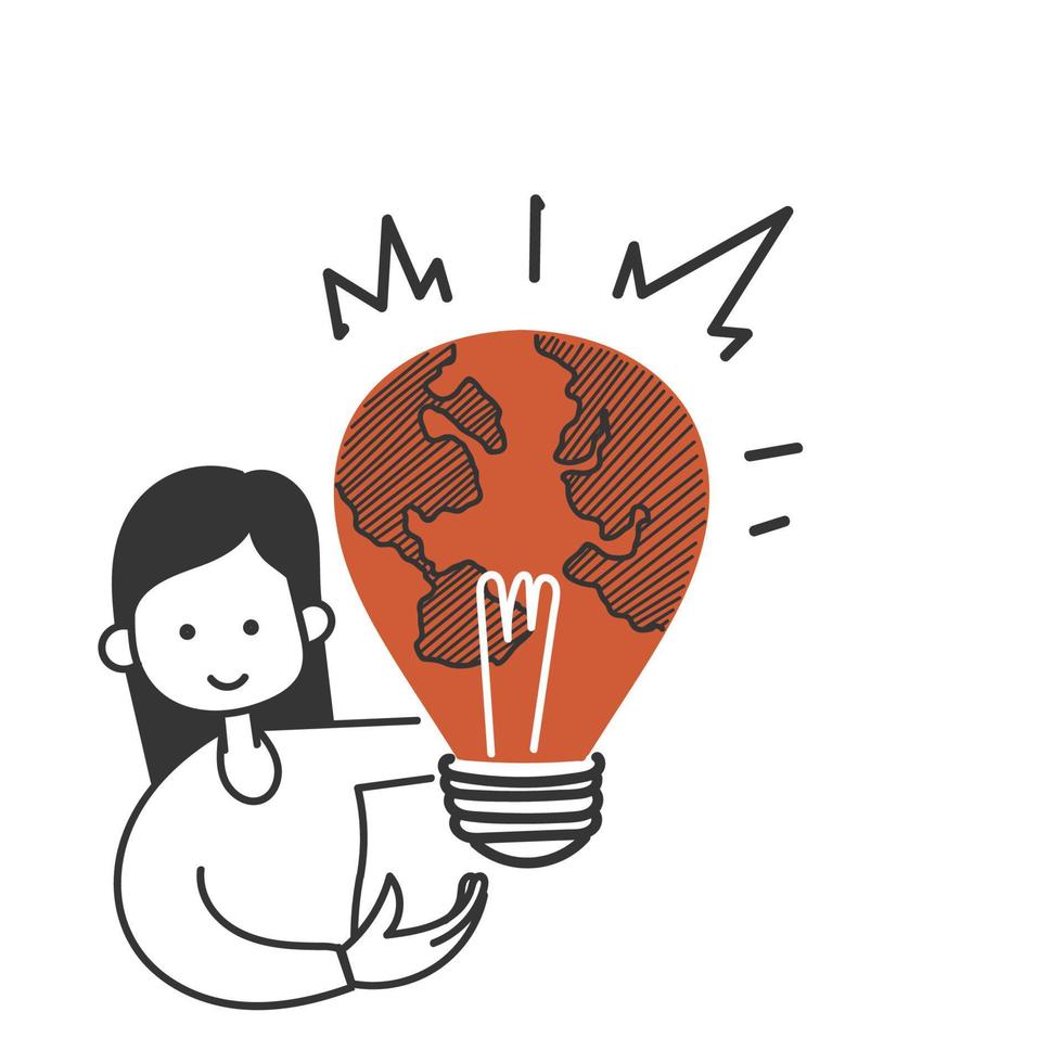 hand drawn doodle light bulb globe concept icon illustration vector