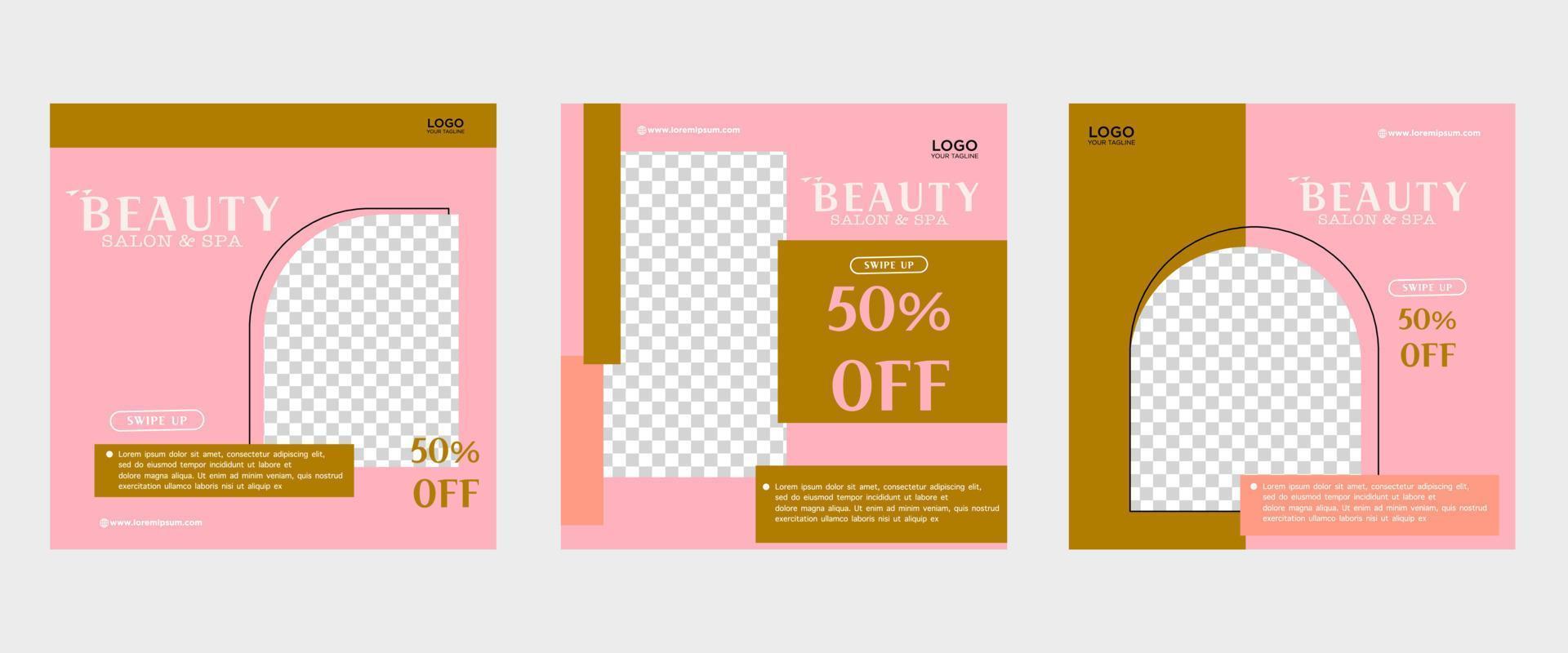 Set of three elegant minimalist backgrounds of social media beauty skincare promotion banners premium vector templates