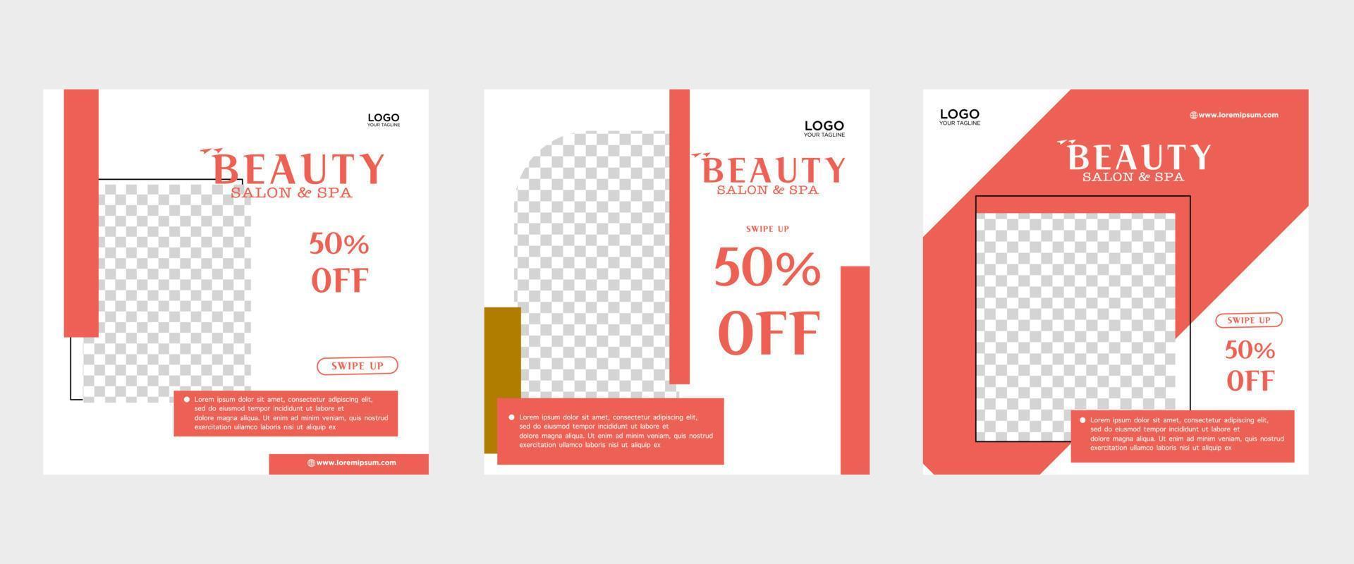 Set of three elegant minimalist backgrounds of social media beauty skincare promotion banners premium vector templates