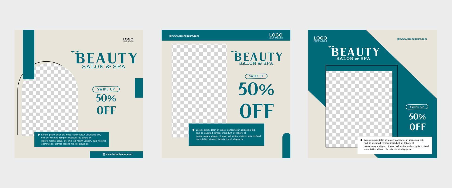 Set of three elegant minimalist backgrounds of social media beauty skincare promotion banners premium vector templates