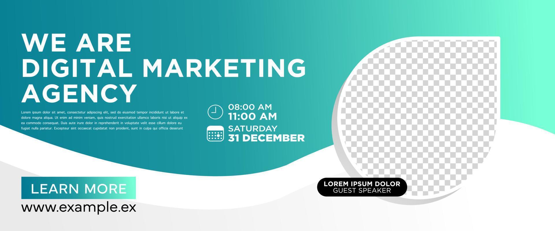 Business webinar horizontal banner design template. Editable modern banner with place for photo. Can be used for banners, covers and media posts, web vector