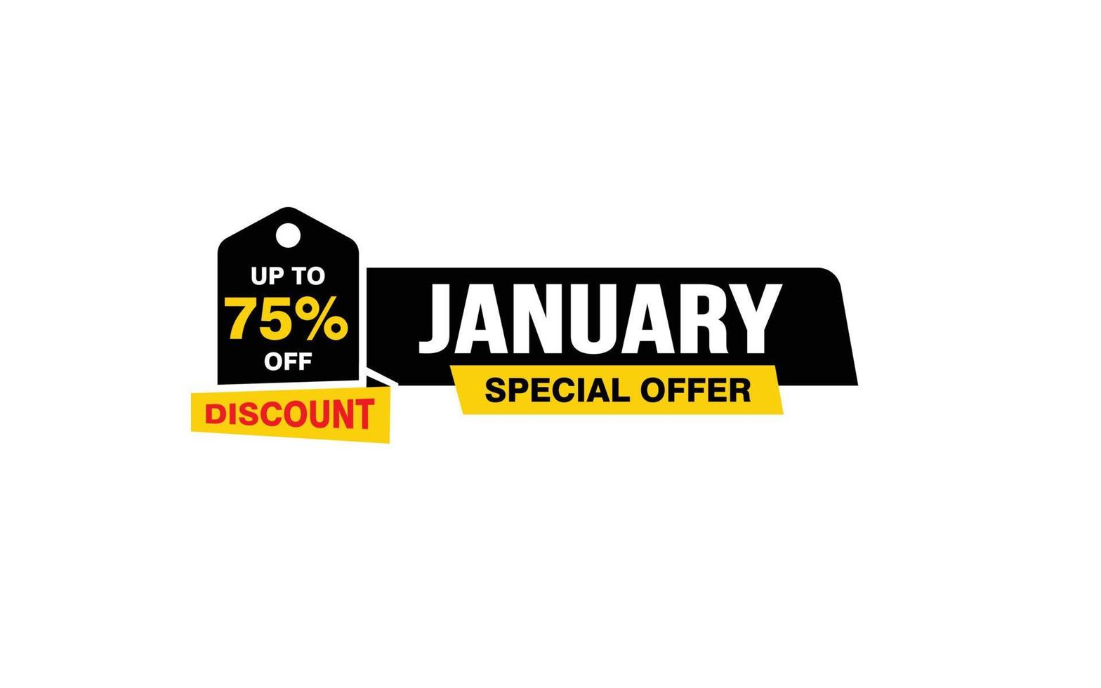 75 Percent JANUARY offer, clearance, promotion banner layout with sticker style. vector