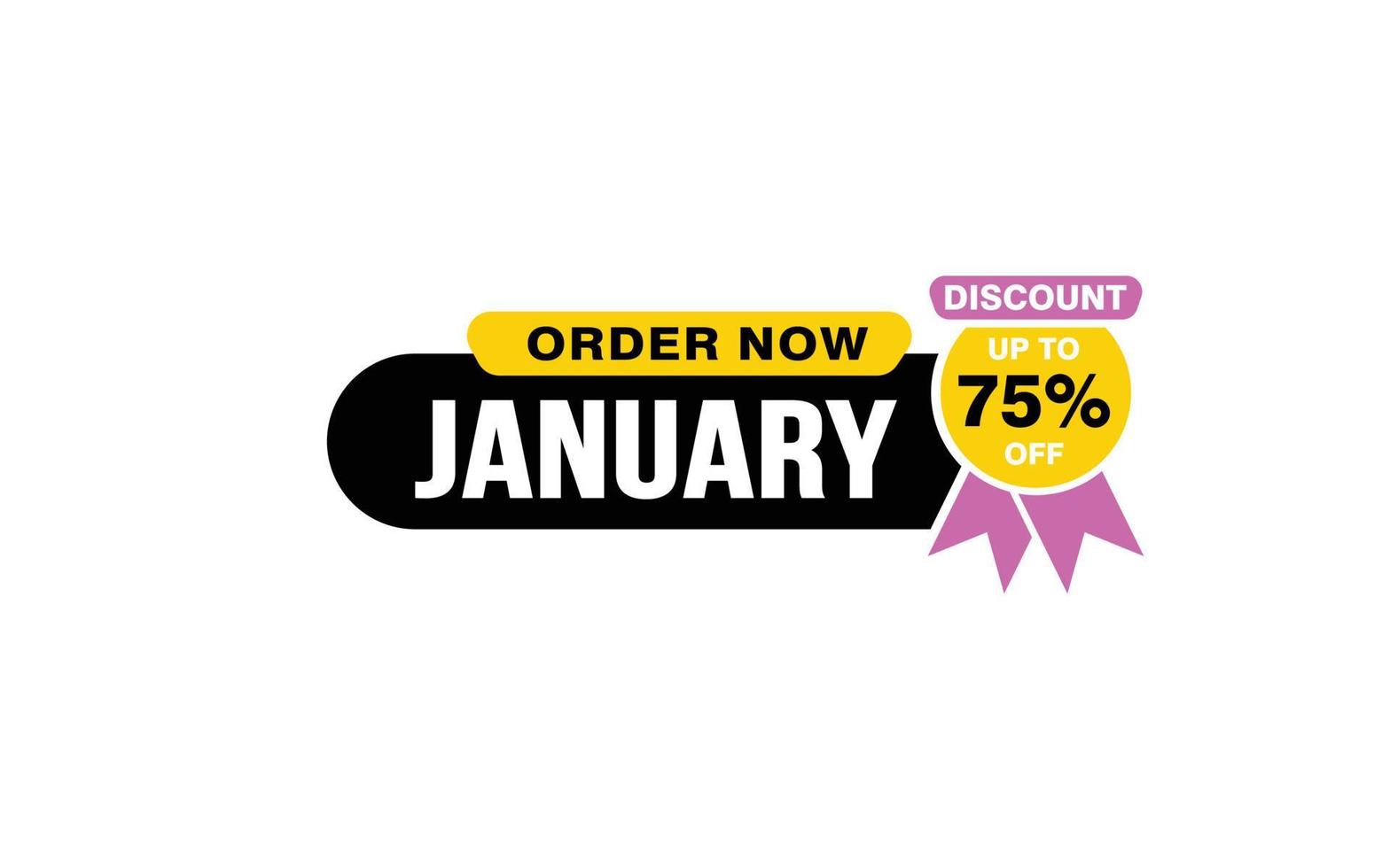 75 Percent JANUARY offer, clearance, promotion banner layout with sticker style. vector