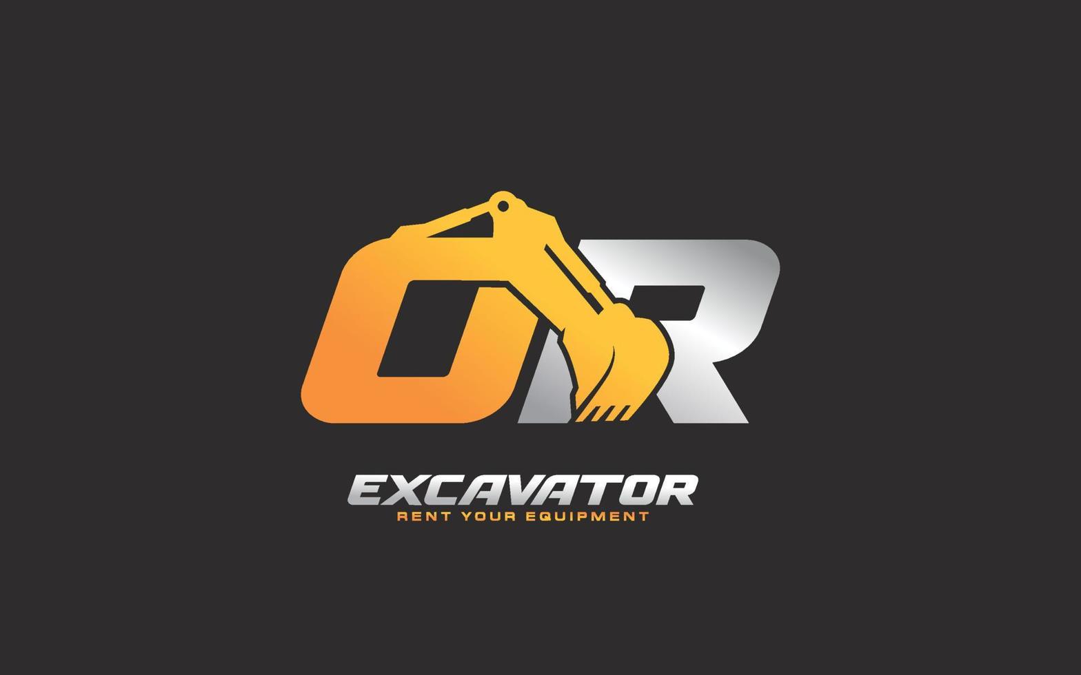 OR logo excavator for construction company. Heavy equipment template vector illustration for your brand.