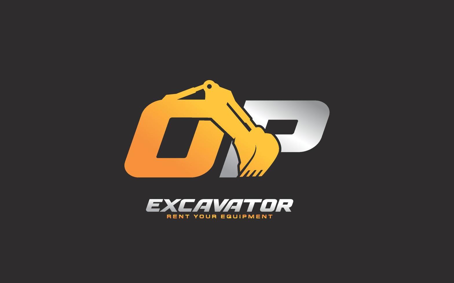 OP logo excavator for construction company. Heavy equipment template vector illustration for your brand.