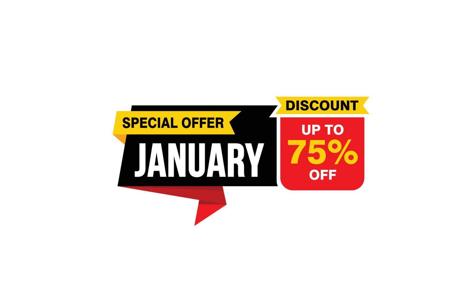 75 Percent JANUARY offer, clearance, promotion banner layout with sticker style. vector