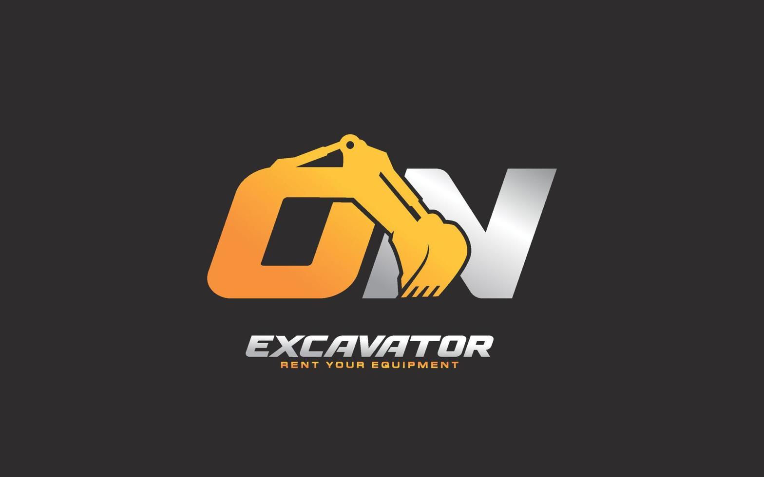 ON logo excavator for construction company. Heavy equipment template vector illustration for your brand.
