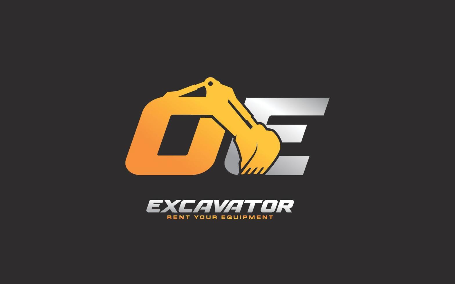 OE logo excavator for construction company. Heavy equipment template vector illustration for your brand.