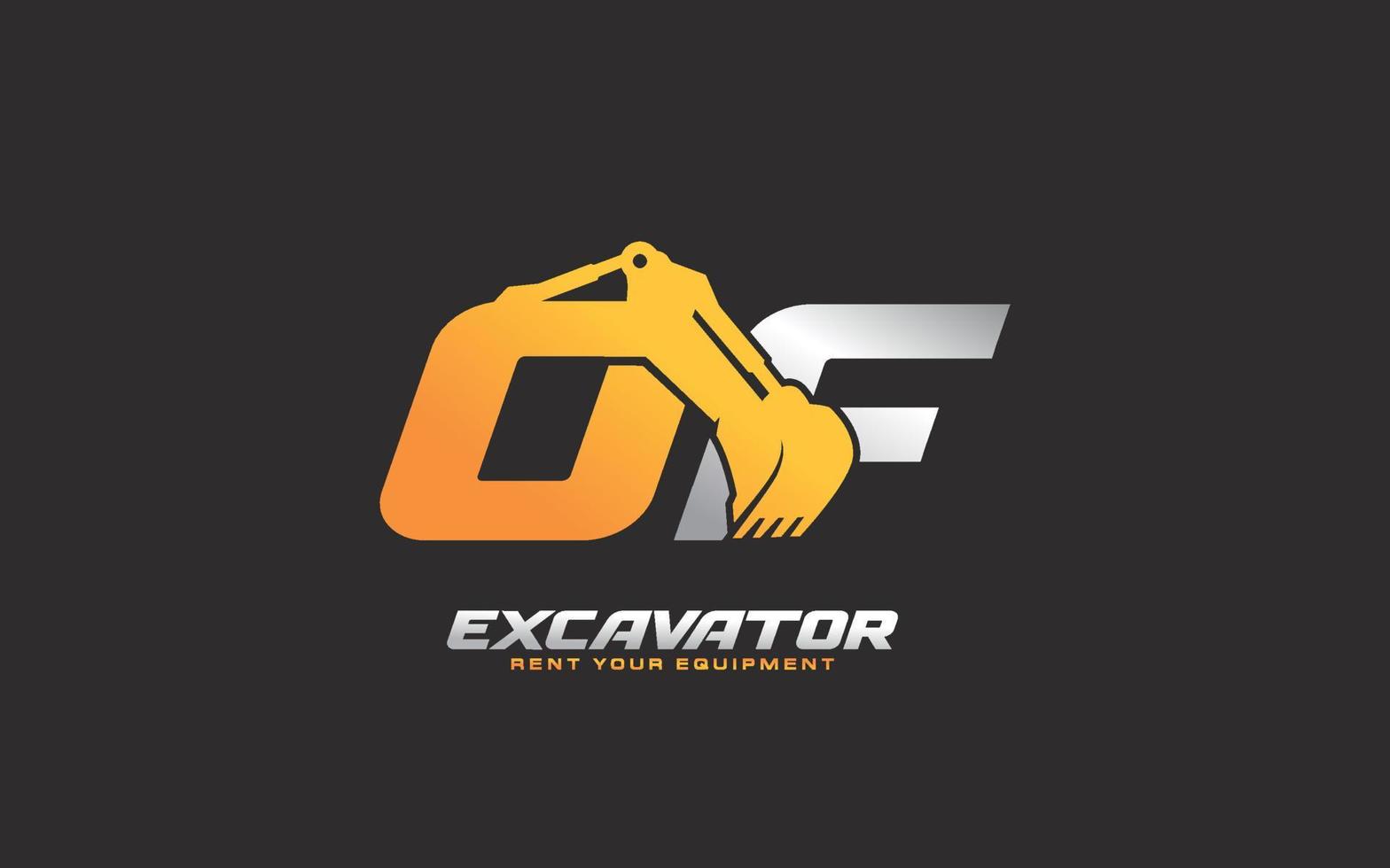 OF logo excavator for construction company. Heavy equipment template vector illustration for your brand.