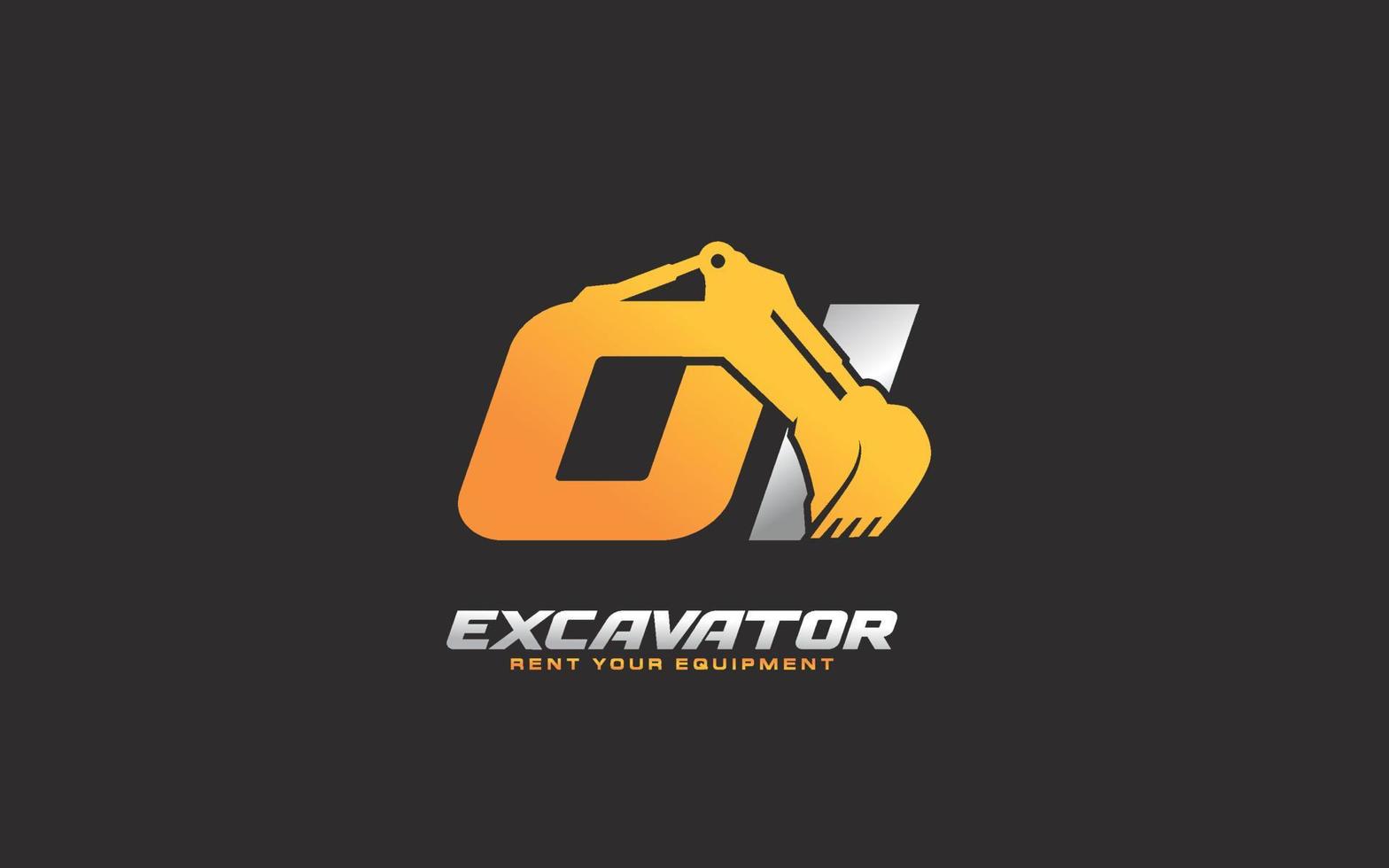 OI logo excavator for construction company. Heavy equipment template vector illustration for your brand.