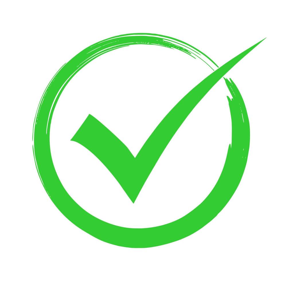 Green check mark icon symbol logo in a circle. Tick symbol green color vector illustration.