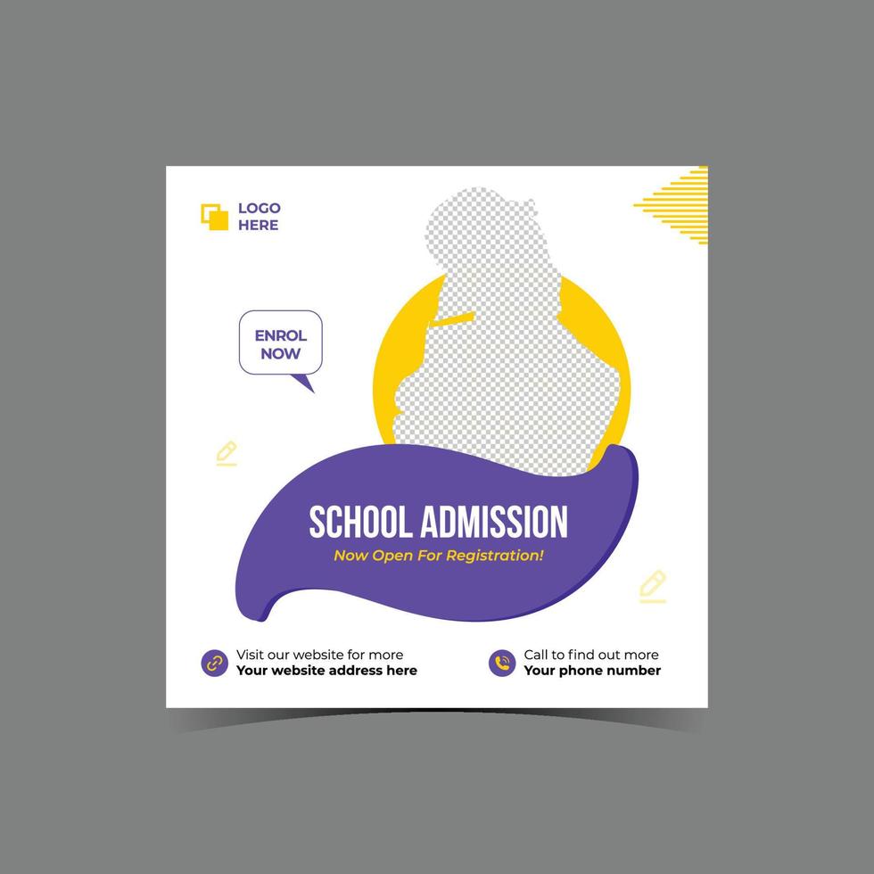 School admission social media post banner design. back to school social media post banner design. Back to school admission promotion banner. school admission template for social media ads. vector