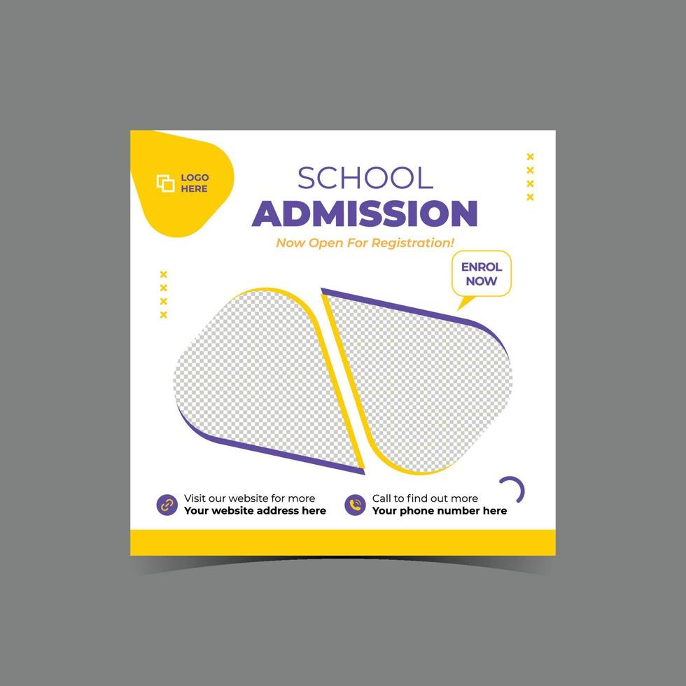 School admission social media post banner design. back to school social media post banner design. Back to school admission promotion banner. school admission template for social media ads. vector