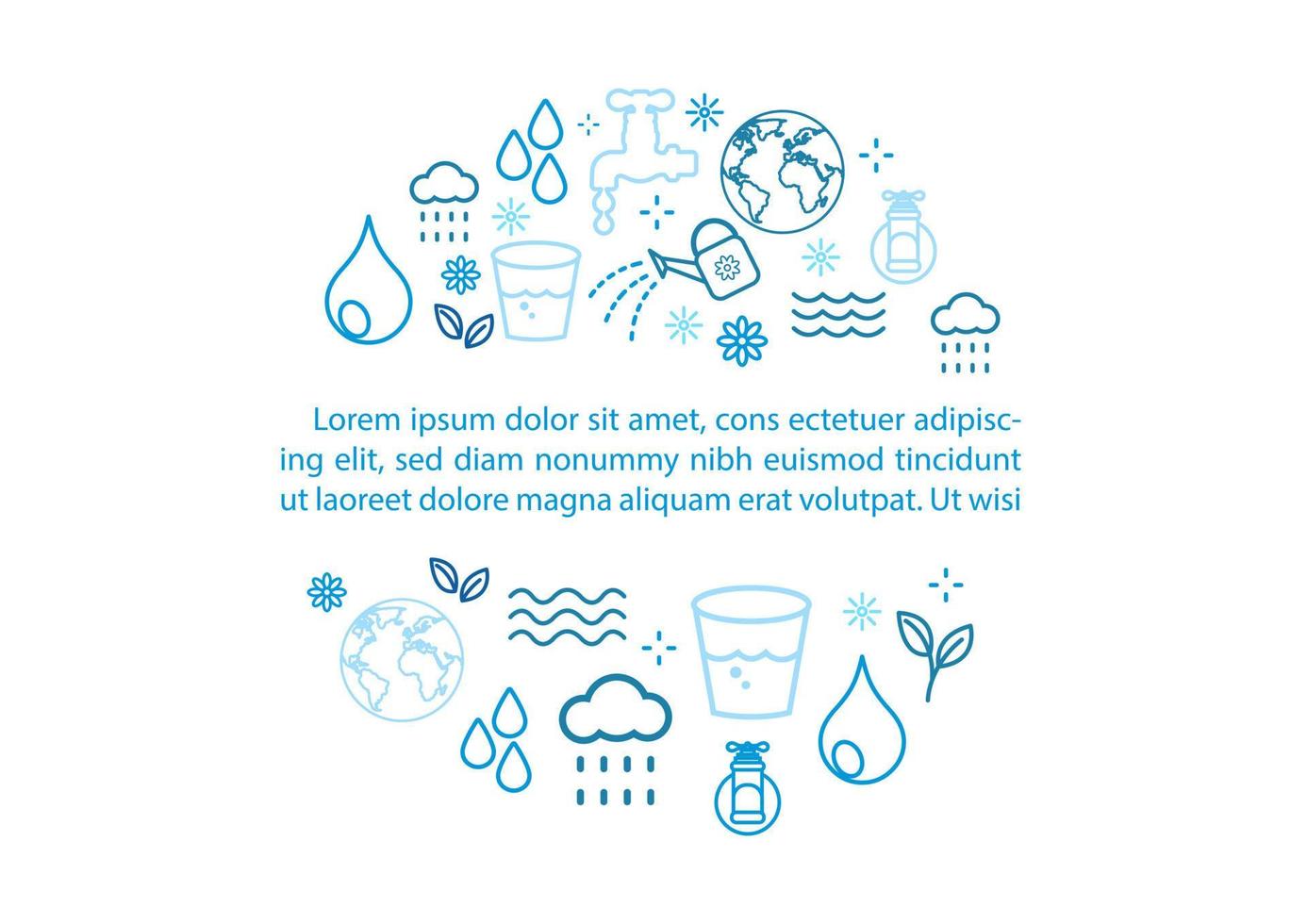 Icon set of water in flat style and example texts isolate on white background. Card and poster's campaign of world water day in flat icon style and vector design.