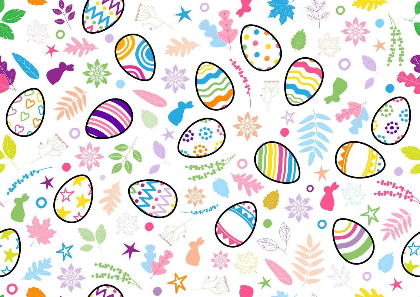Sign and symbols of Easter day in doodle style and seamless pattern on white background. Seamless gift wrap and wallpaper of Easter day in vector design.