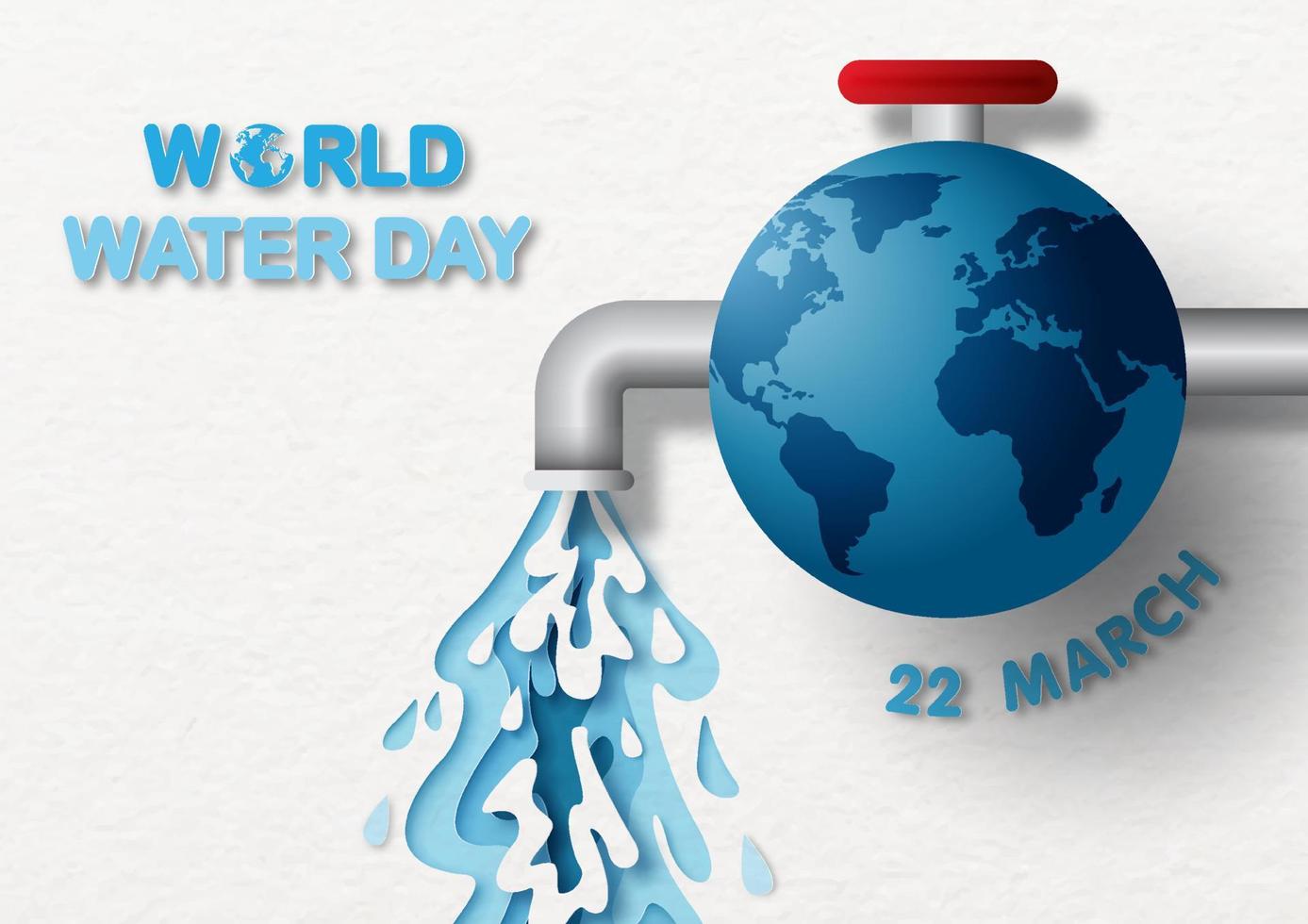 World water day with blue earth in water tap design and paper cut style on white paper pattern background. vector