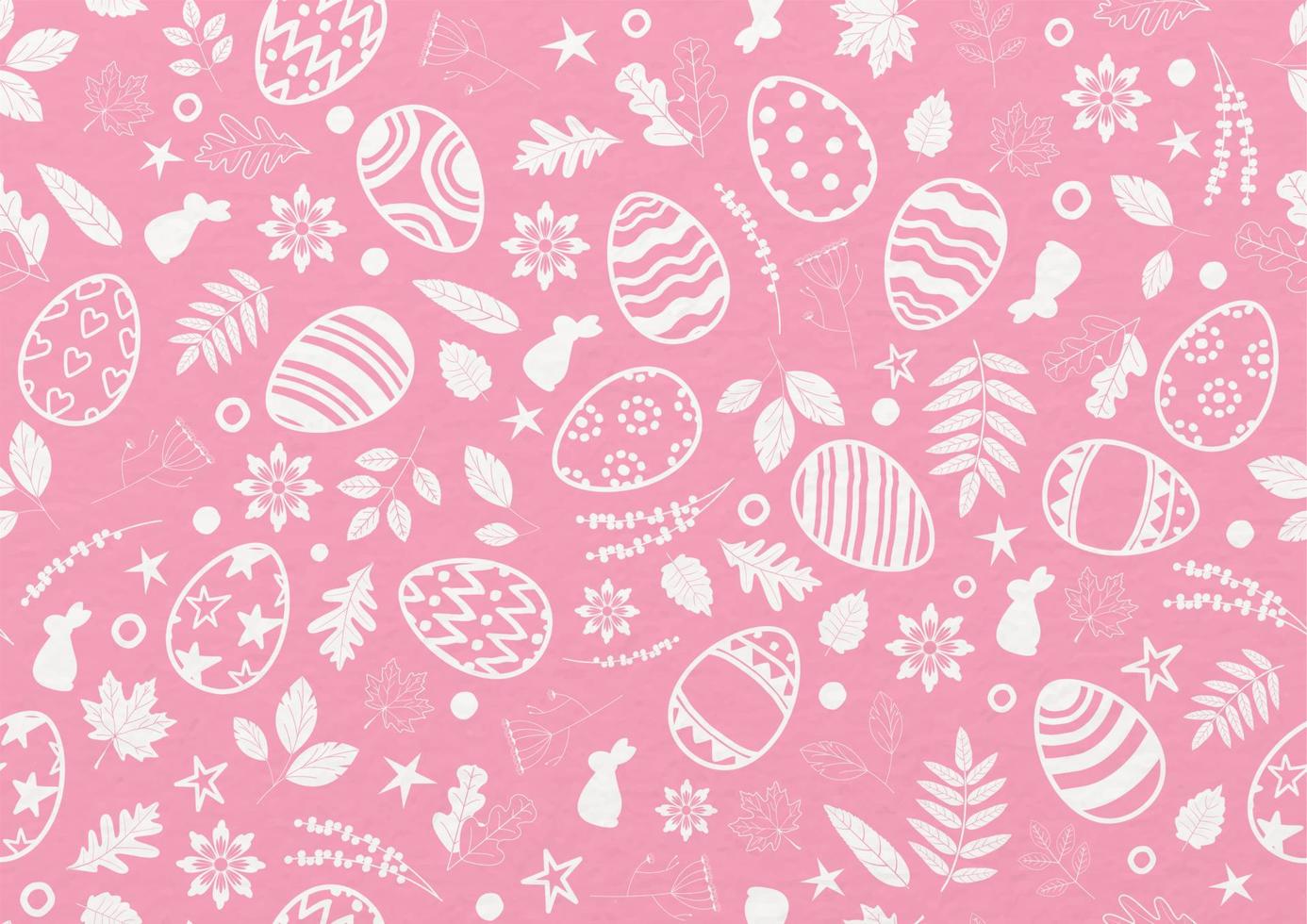Closeup and crop Easter eggs with decorate nature in white color and doodle style on pink paper pattern background. Easter eggs hunt wallpaper and seamless in vector design
